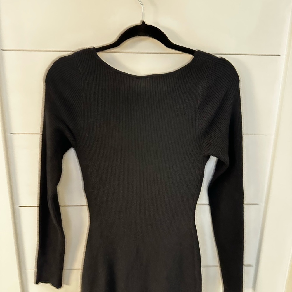 ABERCROMBIE & FITCH MT Black Hardware stretch mini sweater dress bodycon LBD - Picture 10 of 12